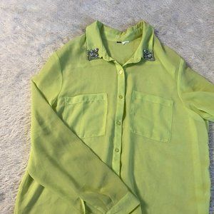 Limegreen see through w/ diamond button up